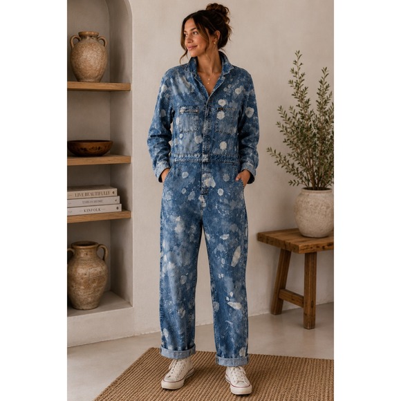 Lee Pants - Lee Union-Alls Bleach Splatter Denim Coveralls Jumpsuit Small Utility Boho 90s